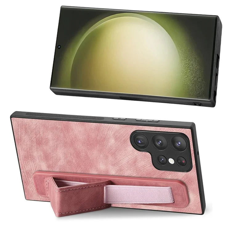 D11 For Samsung Galaxy S23 Ultra Case Retro Leather+TPU Cover with Wristband Kickstand