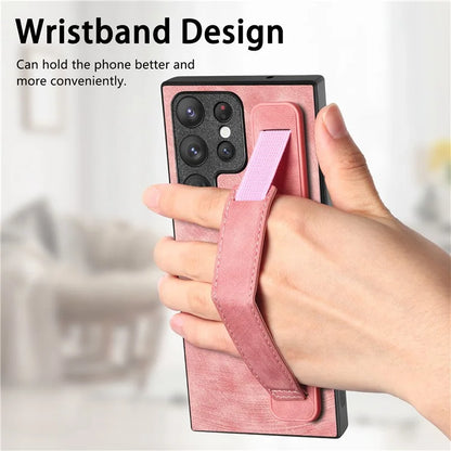 D11 For Samsung Galaxy S23 Ultra Case Retro Leather+TPU Cover with Wristband Kickstand