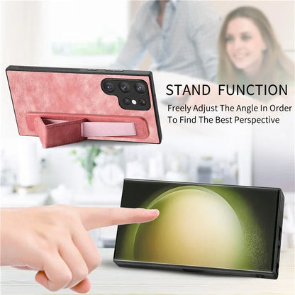 D11 For Samsung Galaxy S23 Ultra Case Retro Leather+TPU Cover with Wristband Kickstand