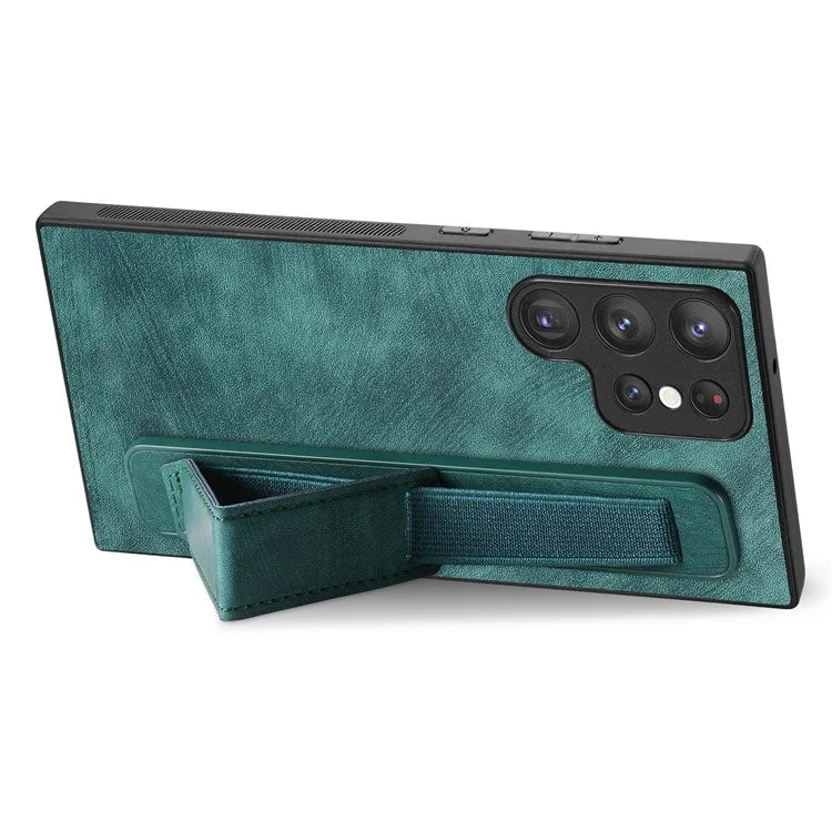 D11 For Samsung Galaxy S23 Ultra Case Retro Leather+TPU Cover with Wristband Kickstand