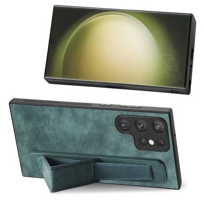 D11 For Samsung Galaxy S23 Ultra Case Retro Leather+TPU Cover with Wristband Kickstand