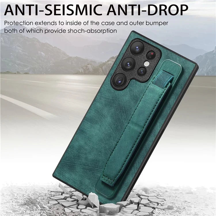 D11 For Samsung Galaxy S23 Ultra Case Retro Leather+TPU Cover with Wristband Kickstand