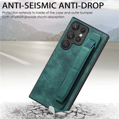 D11 For Samsung Galaxy S23 Ultra Case Retro Leather+TPU Cover with Wristband Kickstand