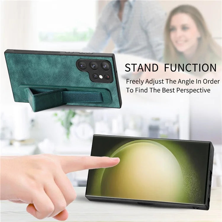 D11 For Samsung Galaxy S23 Ultra Case Retro Leather+TPU Cover with Wristband Kickstand