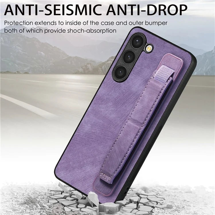 D11 For Samsung Galaxy S23 Cell Phone Case Shockproof Leather+TPU Wristband Kickstand Cover