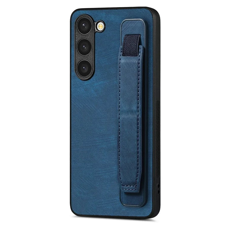 D11 For Samsung Galaxy S23 Cell Phone Case Shockproof Leather+TPU Wristband Kickstand Cover