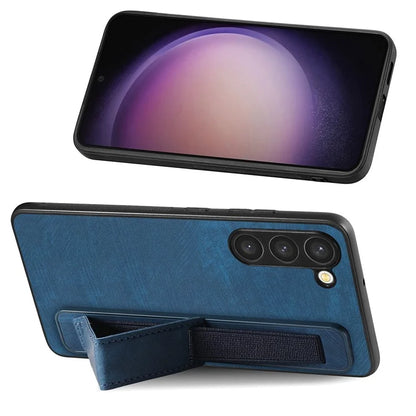 D11 For Samsung Galaxy S23 Cell Phone Case Shockproof Leather+TPU Wristband Kickstand Cover