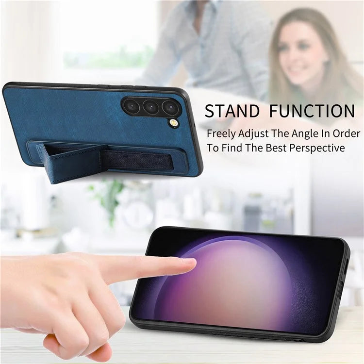 D11 For Samsung Galaxy S23 Cell Phone Case Shockproof Leather+TPU Wristband Kickstand Cover