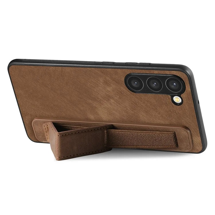 D11 For Samsung Galaxy S23 Cell Phone Case Shockproof Leather+TPU Wristband Kickstand Cover