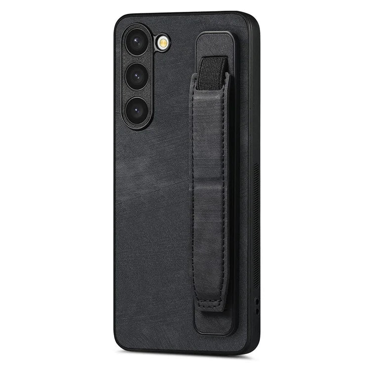 D11 For Samsung Galaxy S23 Cell Phone Case Shockproof Leather+TPU Wristband Kickstand Cover