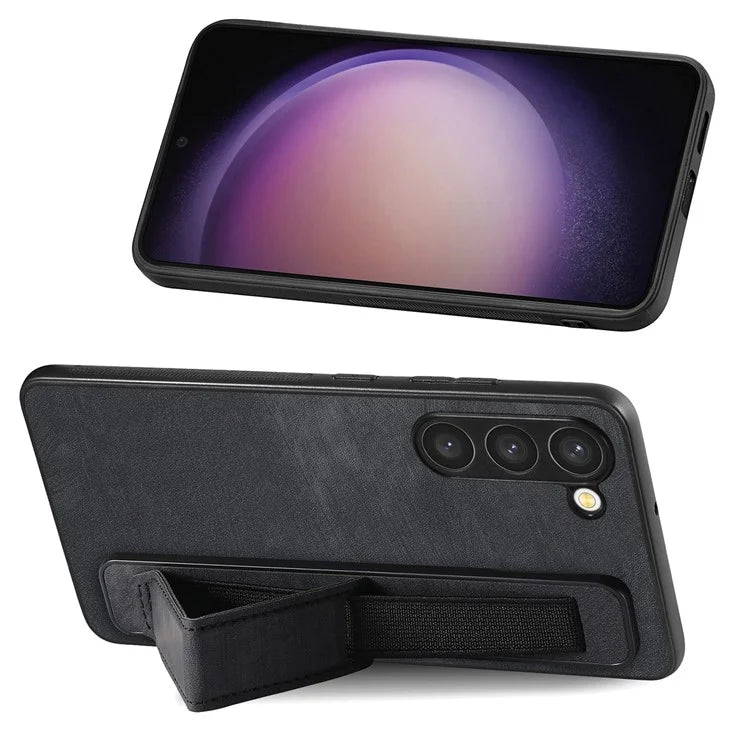 D11 For Samsung Galaxy S23 Cell Phone Case Shockproof Leather+TPU Wristband Kickstand Cover