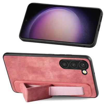 D11 For Samsung Galaxy S23 Cell Phone Case Shockproof Leather+TPU Wristband Kickstand Cover
