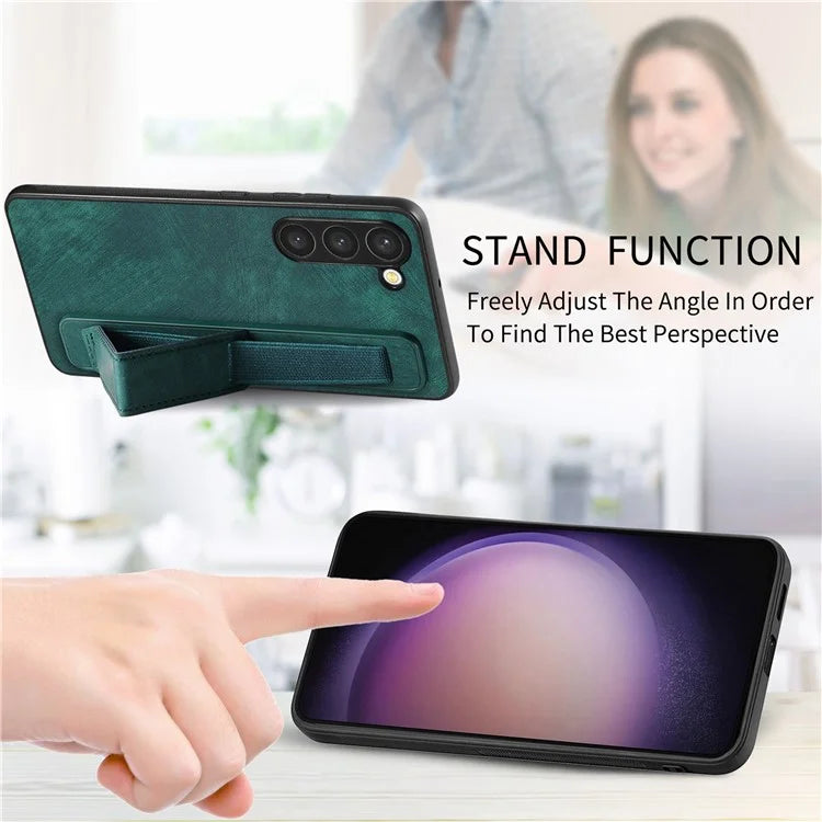 D11 For Samsung Galaxy S23 Cell Phone Case Shockproof Leather+TPU Wristband Kickstand Cover