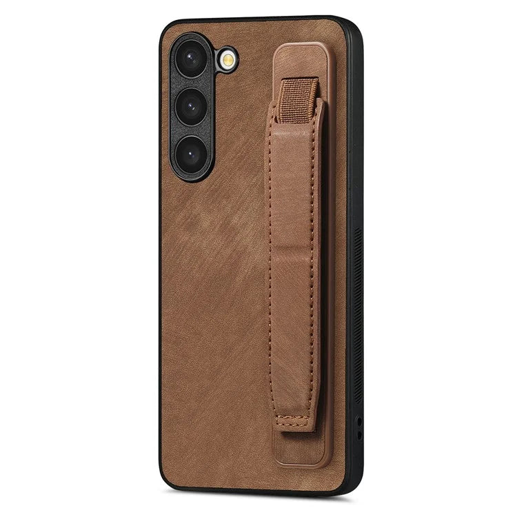 D11 For Samsung Galaxy S23+ Cell Phone Case Anti-scratch PU Leather+TPU Wristband Kickstand Cover