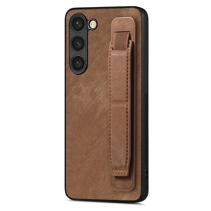 D11 For Samsung Galaxy S23+ Cell Phone Case Anti-scratch PU Leather+TPU Wristband Kickstand Cover