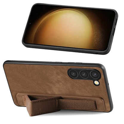 D11 For Samsung Galaxy S23+ Cell Phone Case Anti-scratch PU Leather+TPU Wristband Kickstand Cover