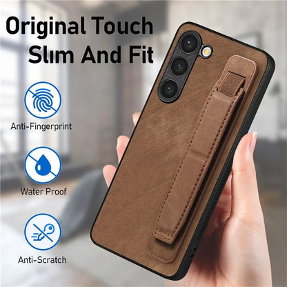 D11 For Samsung Galaxy S23+ Cell Phone Case Anti-scratch PU Leather+TPU Wristband Kickstand Cover