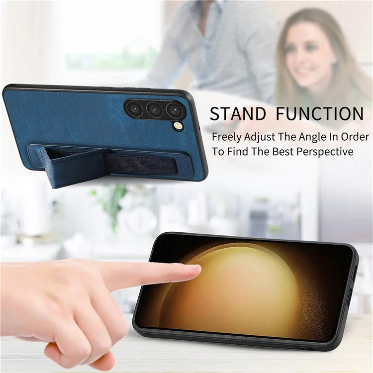 D11 For Samsung Galaxy S23+ Cell Phone Case Anti-scratch PU Leather+TPU Wristband Kickstand Cover