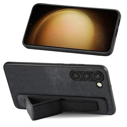 D11 For Samsung Galaxy S23+ Cell Phone Case Anti-scratch PU Leather+TPU Wristband Kickstand Cover
