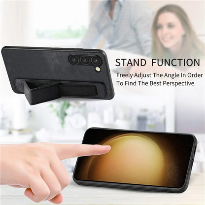 D11 For Samsung Galaxy S23+ Cell Phone Case Anti-scratch PU Leather+TPU Wristband Kickstand Cover