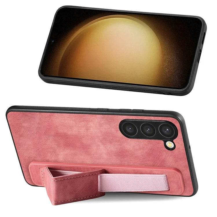 D11 For Samsung Galaxy S23+ Cell Phone Case Anti-scratch PU Leather+TPU Wristband Kickstand Cover
