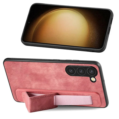 D11 For Samsung Galaxy S23+ Cell Phone Case Anti-scratch PU Leather+TPU Wristband Kickstand Cover