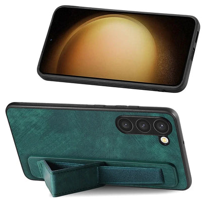 D11 For Samsung Galaxy S23+ Cell Phone Case Anti-scratch PU Leather+TPU Wristband Kickstand Cover