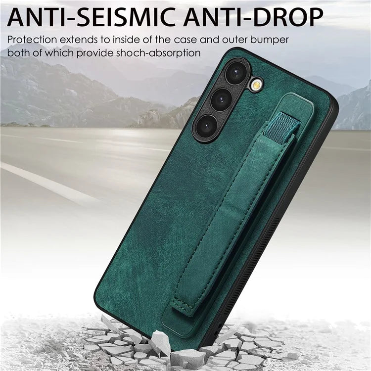 D11 For Samsung Galaxy S23+ Cell Phone Case Anti-scratch PU Leather+TPU Wristband Kickstand Cover