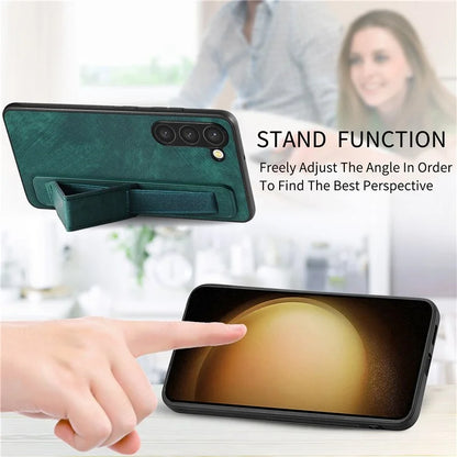 D11 For Samsung Galaxy S23+ Cell Phone Case Anti-scratch PU Leather+TPU Wristband Kickstand Cover