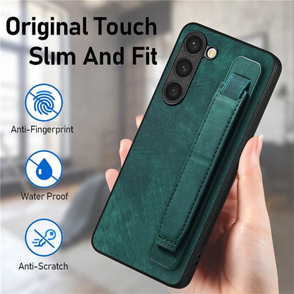D11 For Samsung Galaxy S23+ Cell Phone Case Anti-scratch PU Leather+TPU Wristband Kickstand Cover