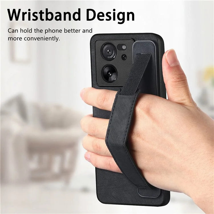 D11 For Xiaomi 13T / 13T Pro Cell Phone Case Vintage PU Leather+TPU Cover with Wristband Design