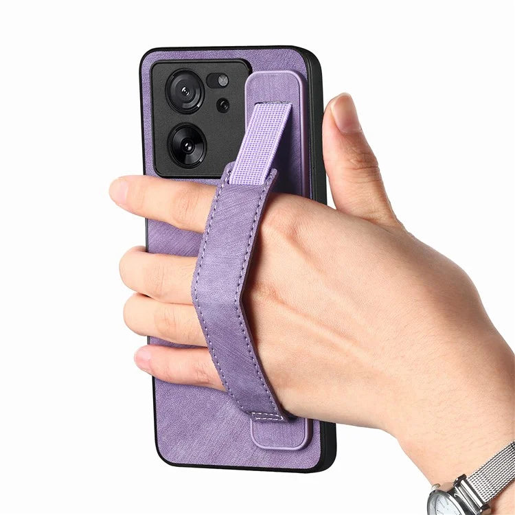 D11 For Xiaomi 13T / 13T Pro Cell Phone Case Vintage PU Leather+TPU Cover with Wristband Design