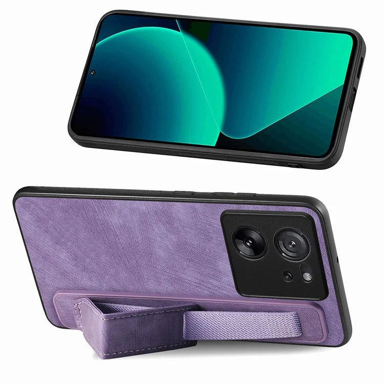 D11 For Xiaomi 13T / 13T Pro Cell Phone Case Vintage PU Leather+TPU Cover with Wristband Design
