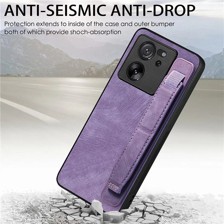 D11 For Xiaomi 13T / 13T Pro Cell Phone Case Vintage PU Leather+TPU Cover with Wristband Design
