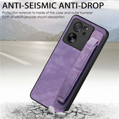 D11 For Xiaomi 13T / 13T Pro Cell Phone Case Vintage PU Leather+TPU Cover with Wristband Design