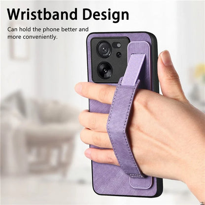 D11 For Xiaomi 13T / 13T Pro Cell Phone Case Vintage PU Leather+TPU Cover with Wristband Design
