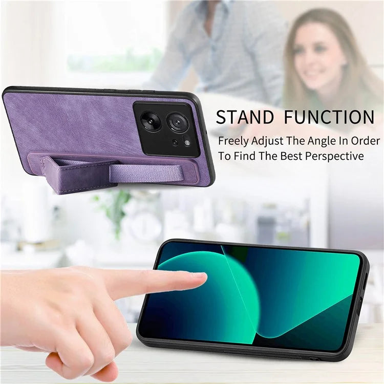 D11 For Xiaomi 13T / 13T Pro Cell Phone Case Vintage PU Leather+TPU Cover with Wristband Design