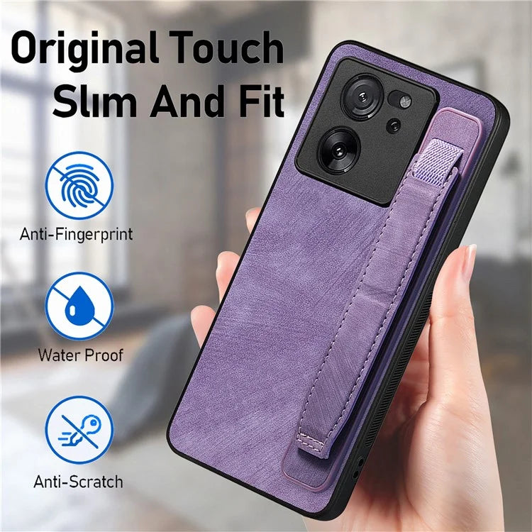 D11 For Xiaomi 13T / 13T Pro Cell Phone Case Vintage PU Leather+TPU Cover with Wristband Design