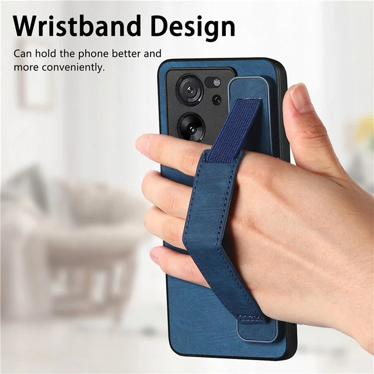 D11 For Xiaomi 13T / 13T Pro Cell Phone Case Vintage PU Leather+TPU Cover with Wristband Design