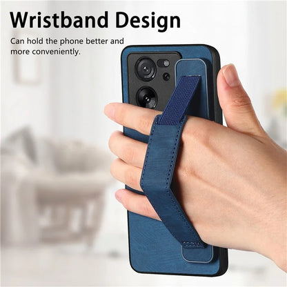 D11 For Xiaomi 13T / 13T Pro Cell Phone Case Vintage PU Leather+TPU Cover with Wristband Design
