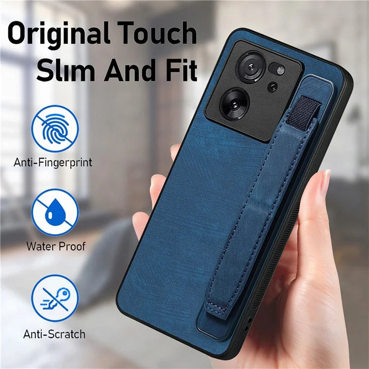 D11 For Xiaomi 13T / 13T Pro Cell Phone Case Vintage PU Leather+TPU Cover with Wristband Design