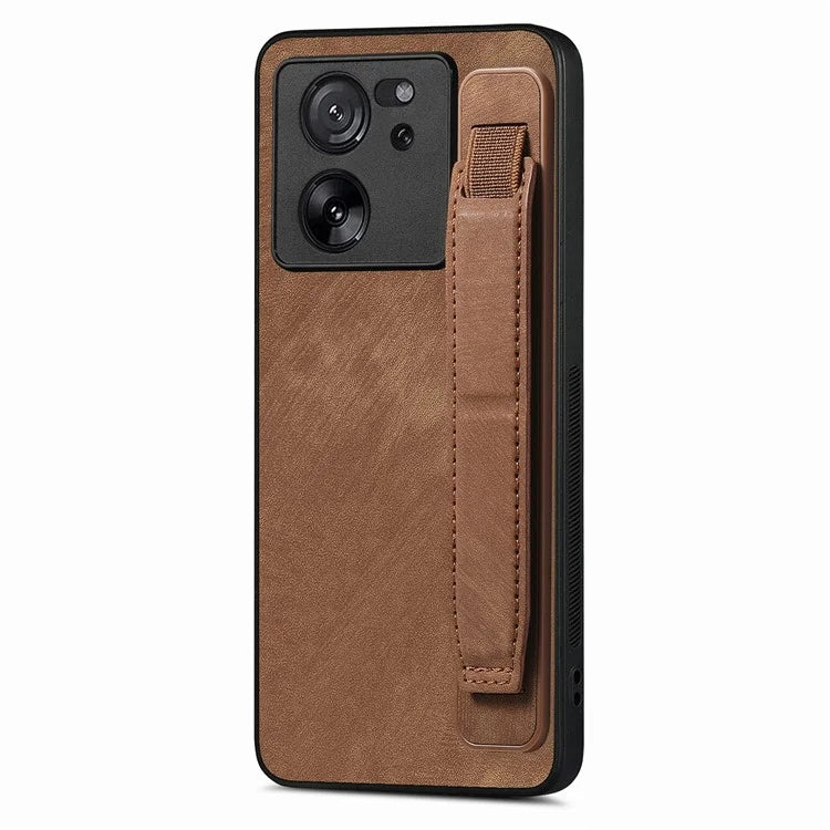 D11 For Xiaomi 13T / 13T Pro Cell Phone Case Vintage PU Leather+TPU Cover with Wristband Design
