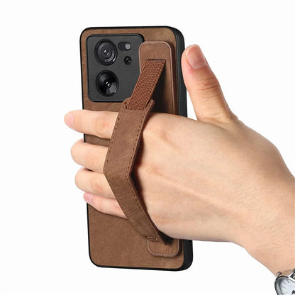 D11 For Xiaomi 13T / 13T Pro Cell Phone Case Vintage PU Leather+TPU Cover with Wristband Design