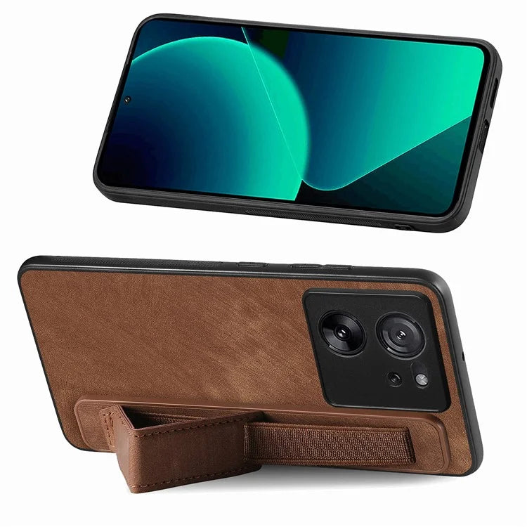 D11 For Xiaomi 13T / 13T Pro Cell Phone Case Vintage PU Leather+TPU Cover with Wristband Design