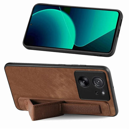 D11 For Xiaomi 13T / 13T Pro Cell Phone Case Vintage PU Leather+TPU Cover with Wristband Design