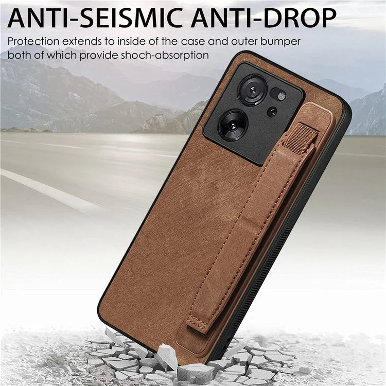 D11 For Xiaomi 13T / 13T Pro Cell Phone Case Vintage PU Leather+TPU Cover with Wristband Design