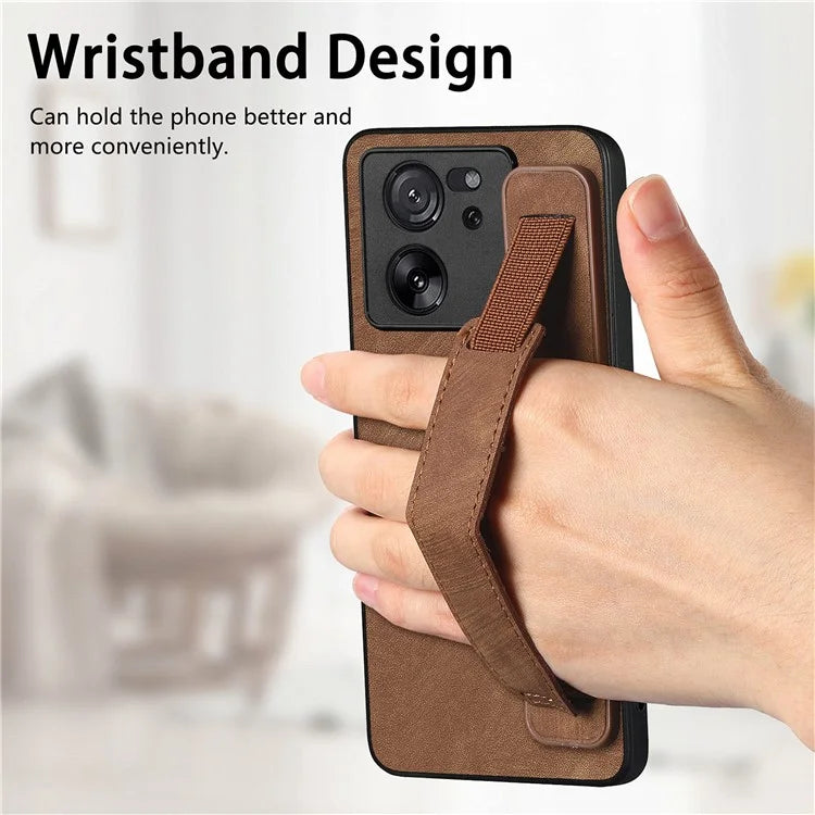 D11 For Xiaomi 13T / 13T Pro Cell Phone Case Vintage PU Leather+TPU Cover with Wristband Design