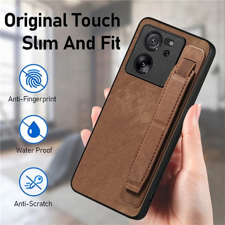 D11 For Xiaomi 13T / 13T Pro Cell Phone Case Vintage PU Leather+TPU Cover with Wristband Design