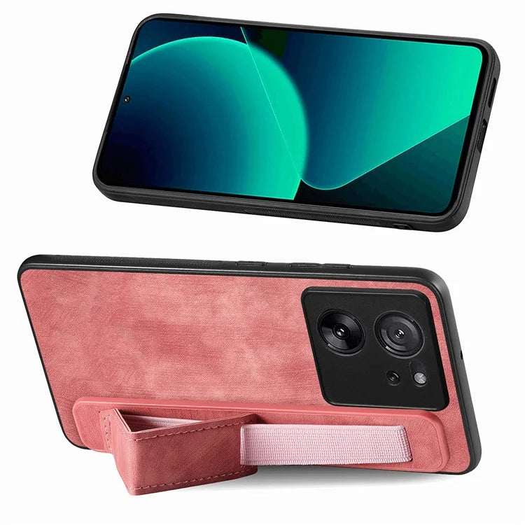 D11 For Xiaomi 13T / 13T Pro Cell Phone Case Vintage PU Leather+TPU Cover with Wristband Design
