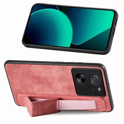 D11 For Xiaomi 13T / 13T Pro Cell Phone Case Vintage PU Leather+TPU Cover with Wristband Design
